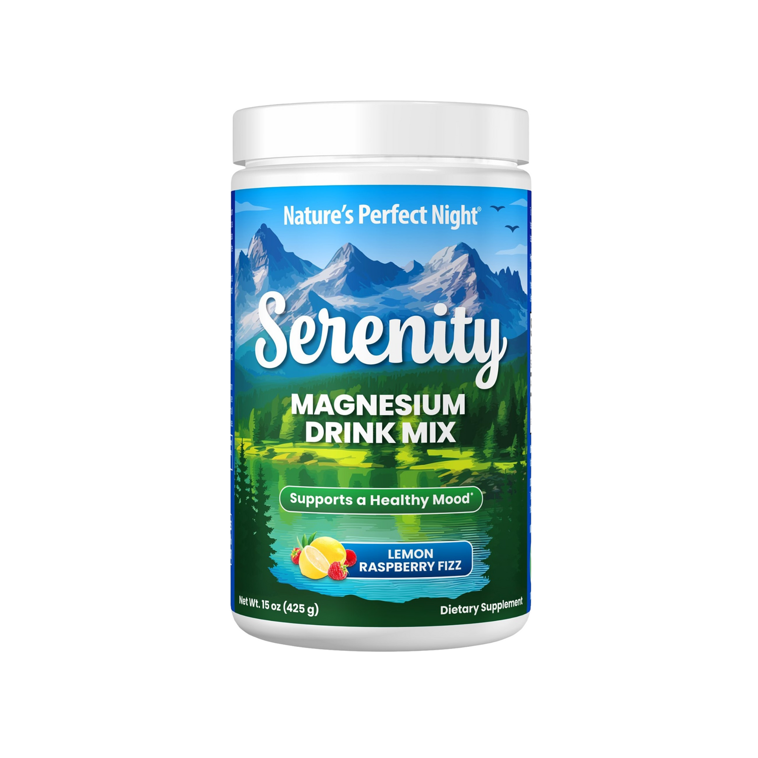 Serenity Magnesium Drink Mix Powder – 15oz – Lemon Raspberry Fizz Flavor