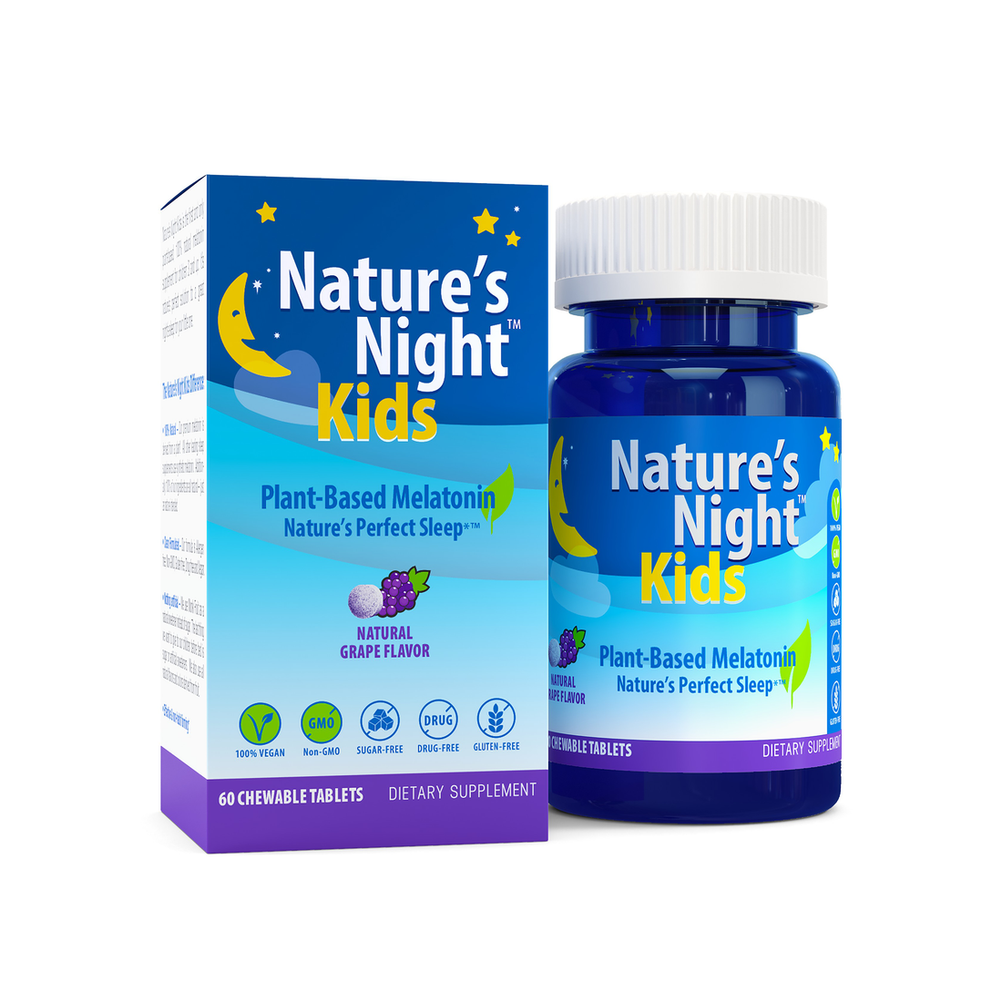 Nature’s Night Kids - Plant-Based Melatonin - 60 Count - Natural Grape Flavor